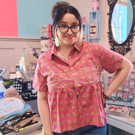 Loopty Lou Blouse Giddy Gingham