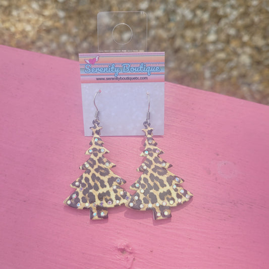 Leopard Christmas Tree Earrings