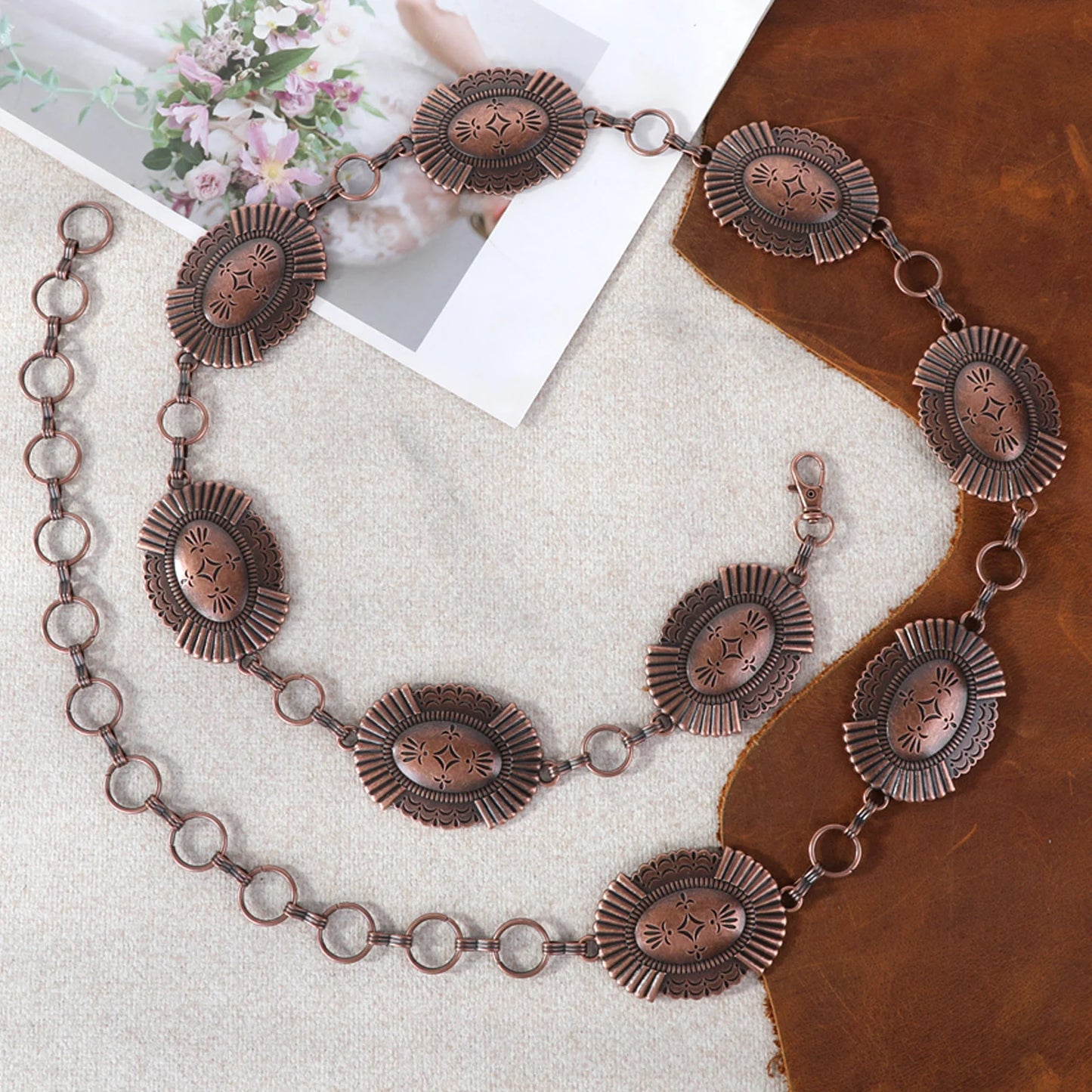 Rustic Etched Oval Link Belt