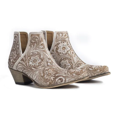 Moxie Hand-Tooled Booties in White Chocolate