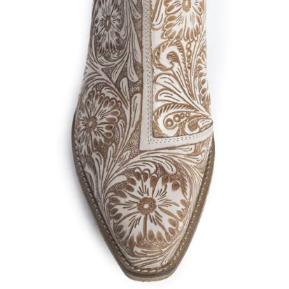 Moxie Hand-Tooled Booties in White Chocolate