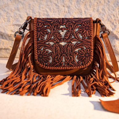Montana West Tooled Leather Fringe Crossbody