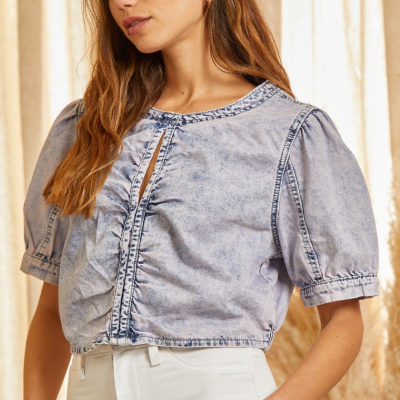 Turning Violet Denim Love Crop