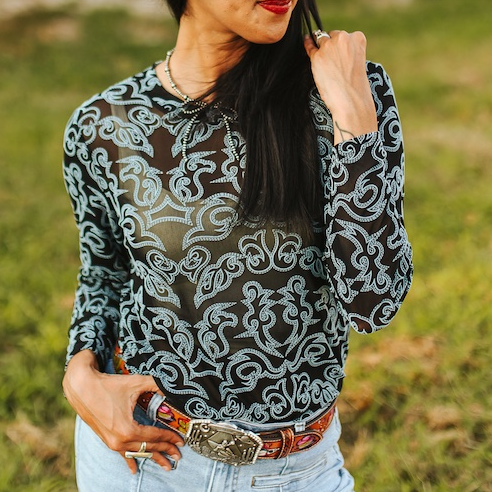 Black Bootstitch Mesh Top