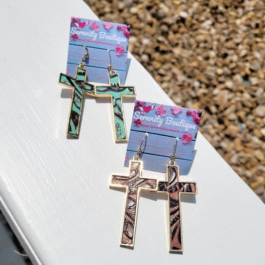Tooled Cross Earrings