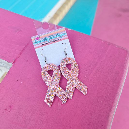 Glitter Breast Cancer Ribbon Earrings