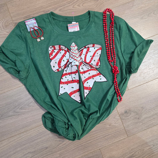Christmas Snack Cake Bow Tee
