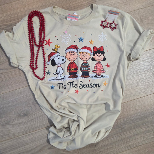Peanuts Gang Tis the Season Tee TAN