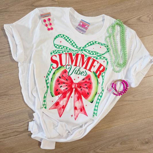 Summer Vibes Watermelon Bow Tee