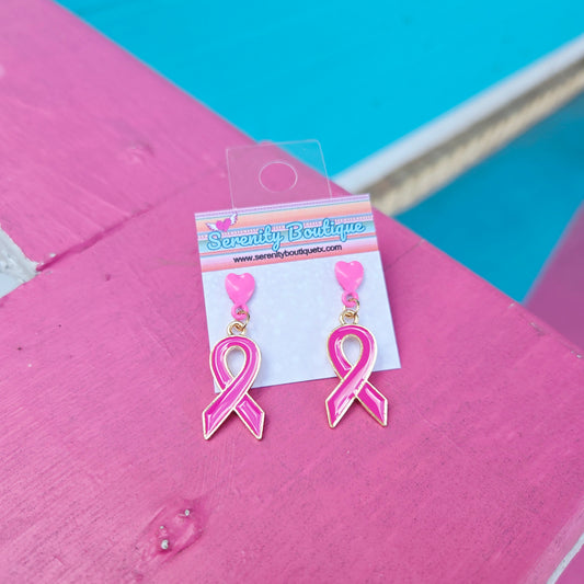 Fighting Breast Cancer Ribbon Earrings