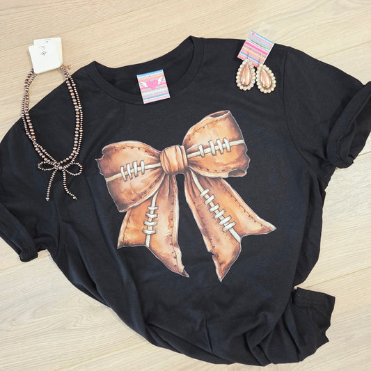Football Bow Tee in Black