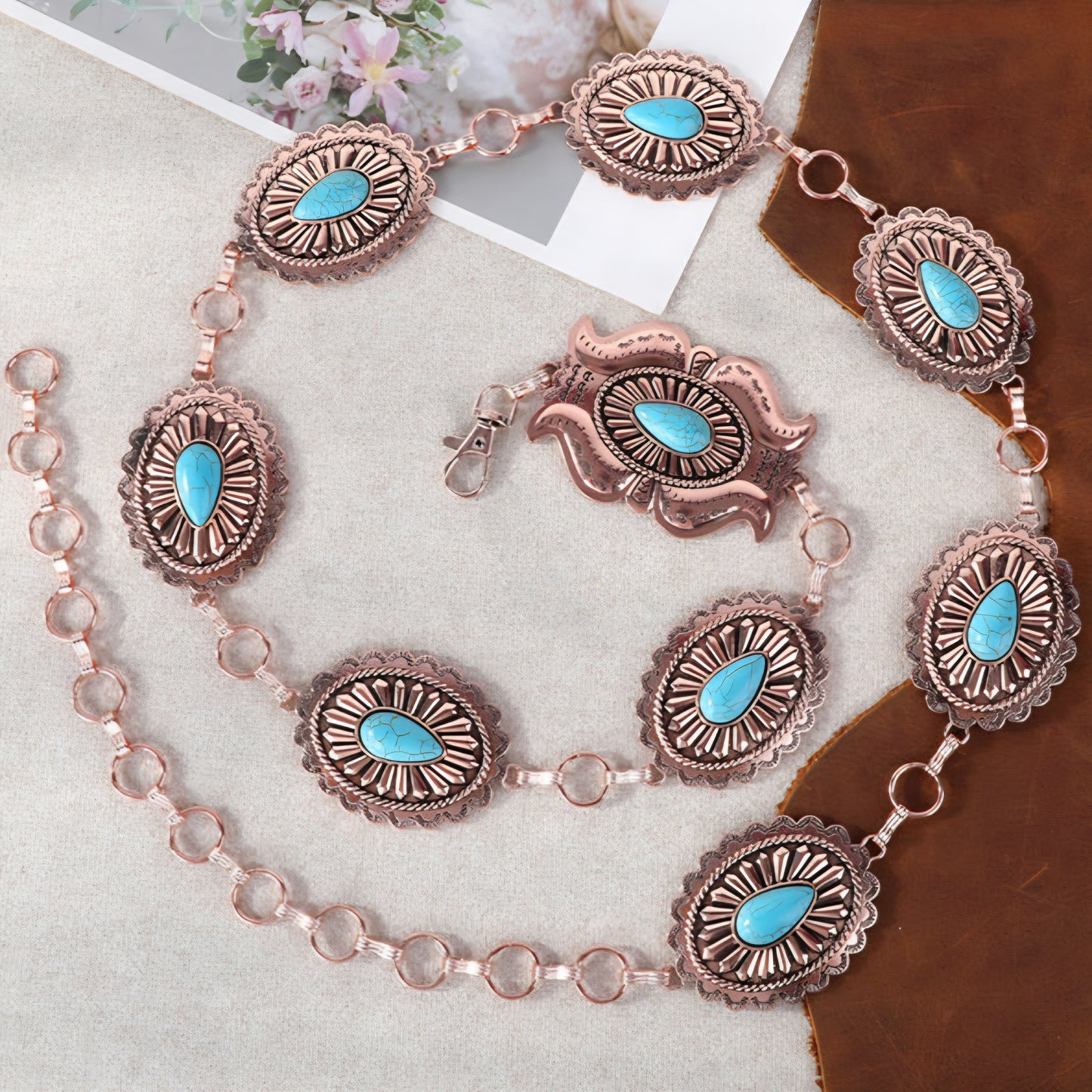 Rustic Etched Oval Concho Belt
