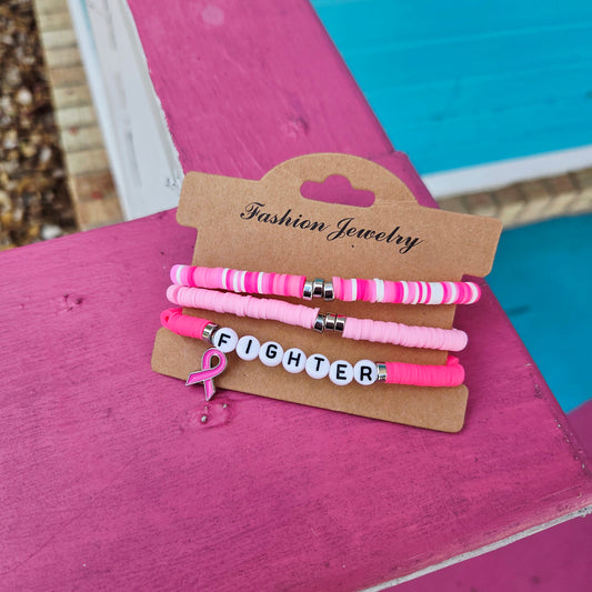 Fighter Breast Cancer Stack Bracelet