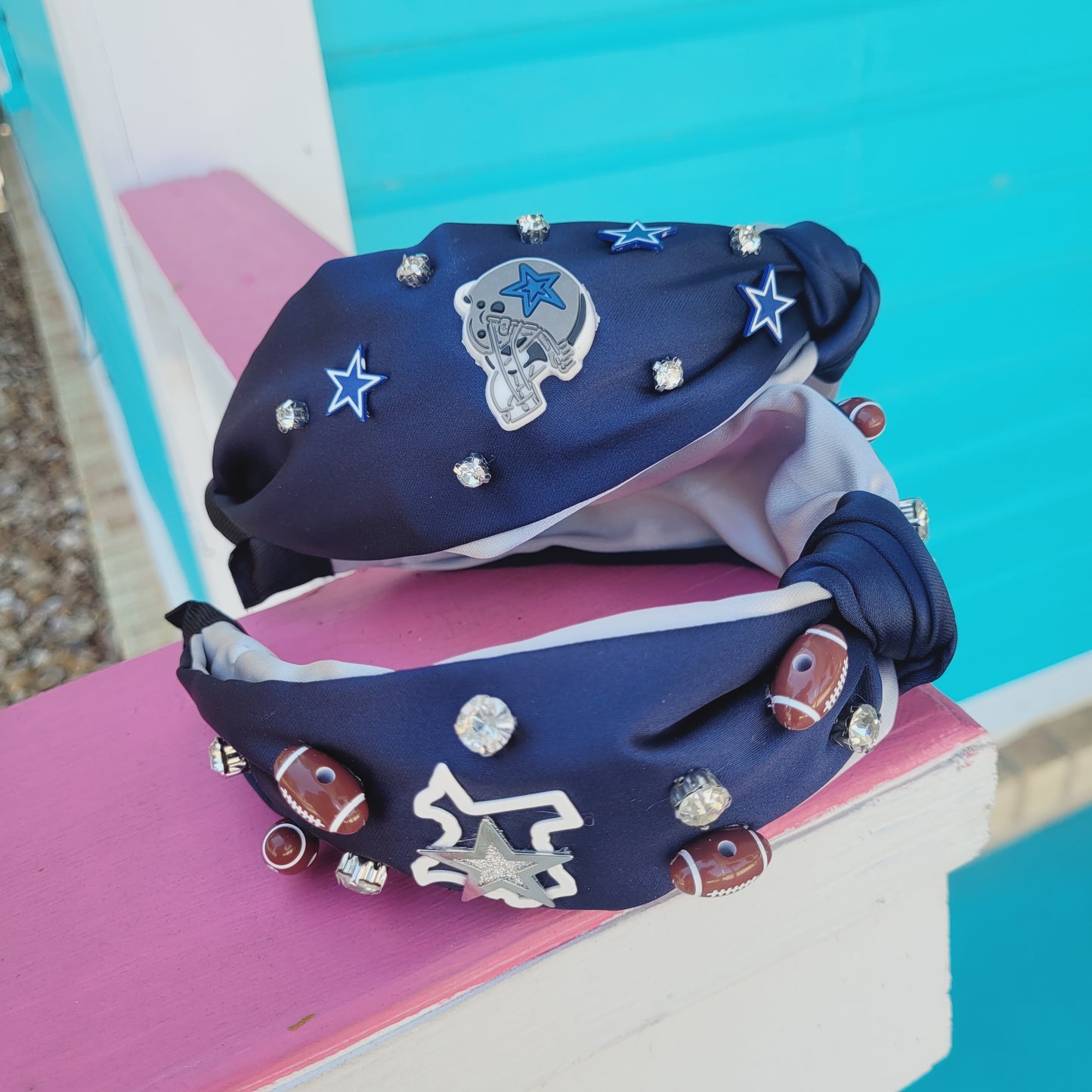 Navy & Silver Football Headband