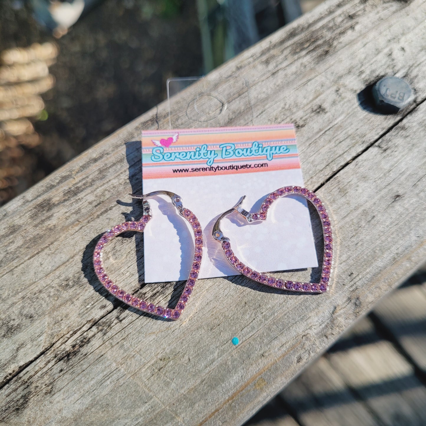 Rhinestone Heart Hoop Earrings