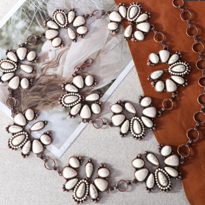 Flower Blossom Stone Link Belt