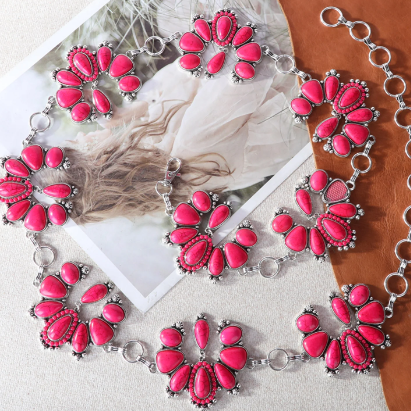 Flower Blossom Stone Link Belt