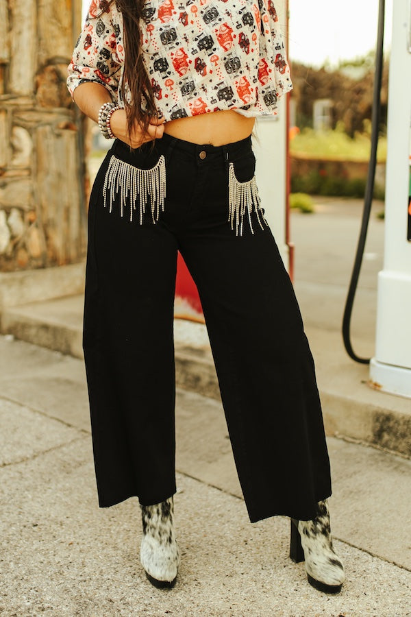 Forever Fringed Cropped Jean - BLACK