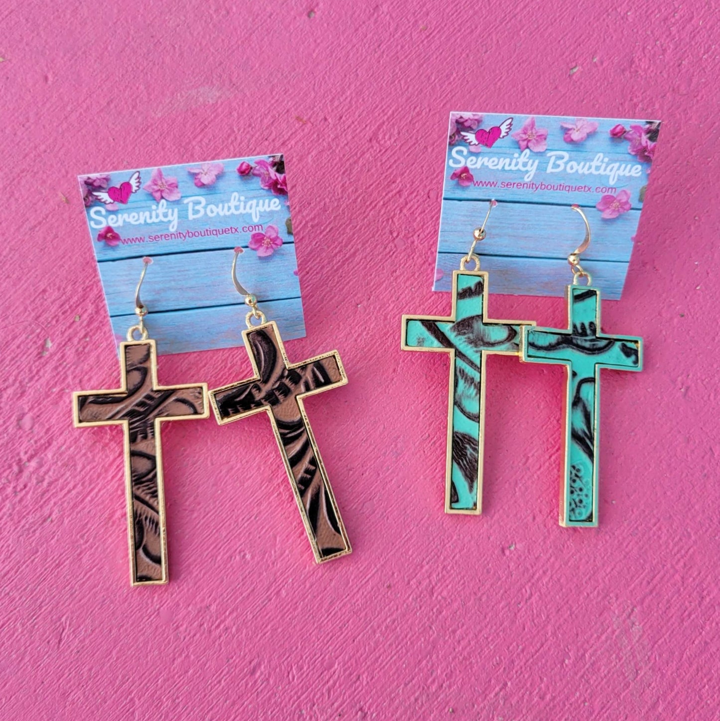Tooled Cross Earrings