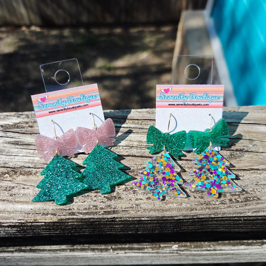 Christmas Tree Bow Earrings