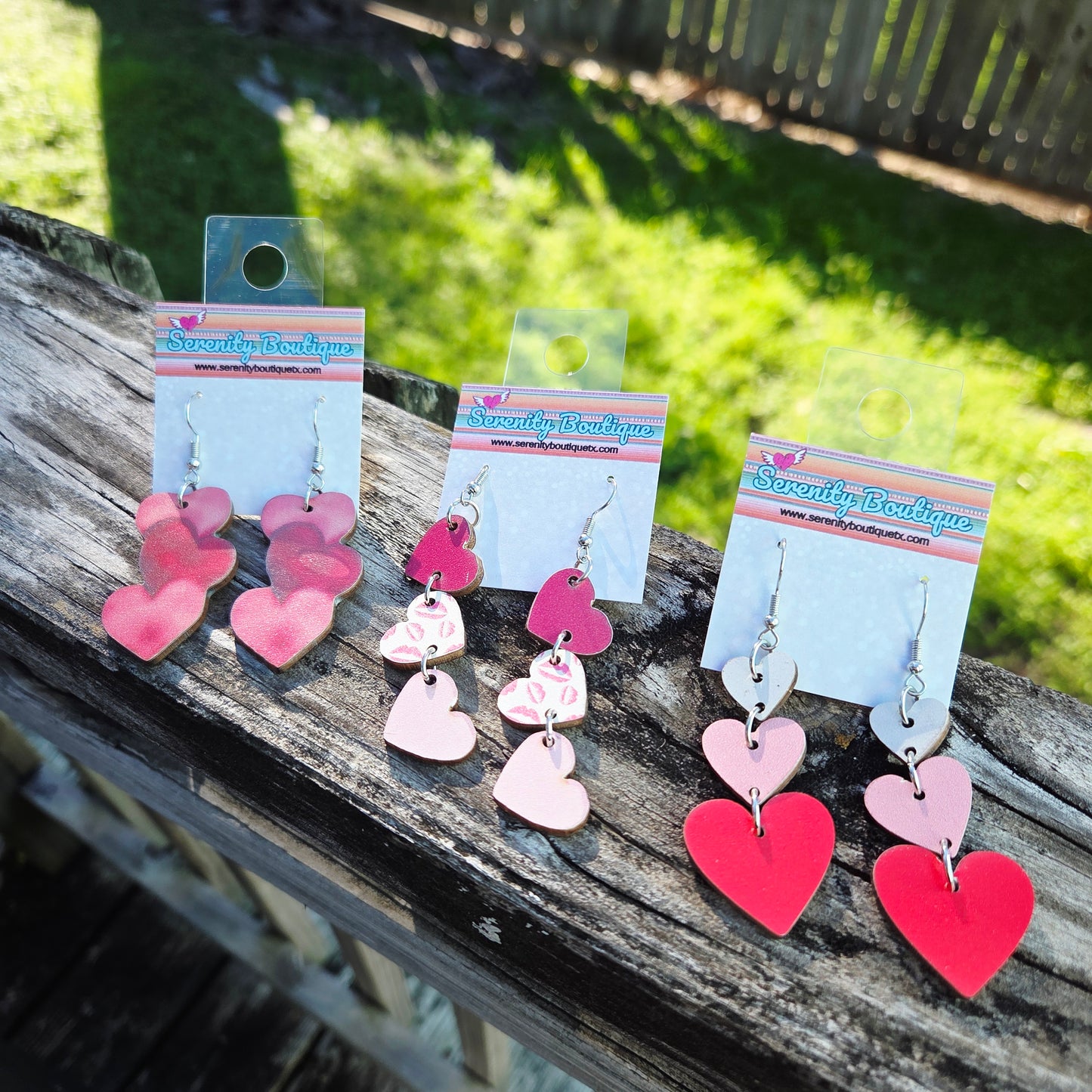 Wooden Triple Heart Earrings
