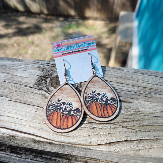 Wooden Pumpkin Patch Earrings