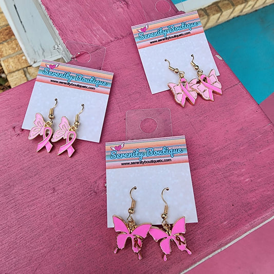Butterfly Breast Cancer Ribbon Earring