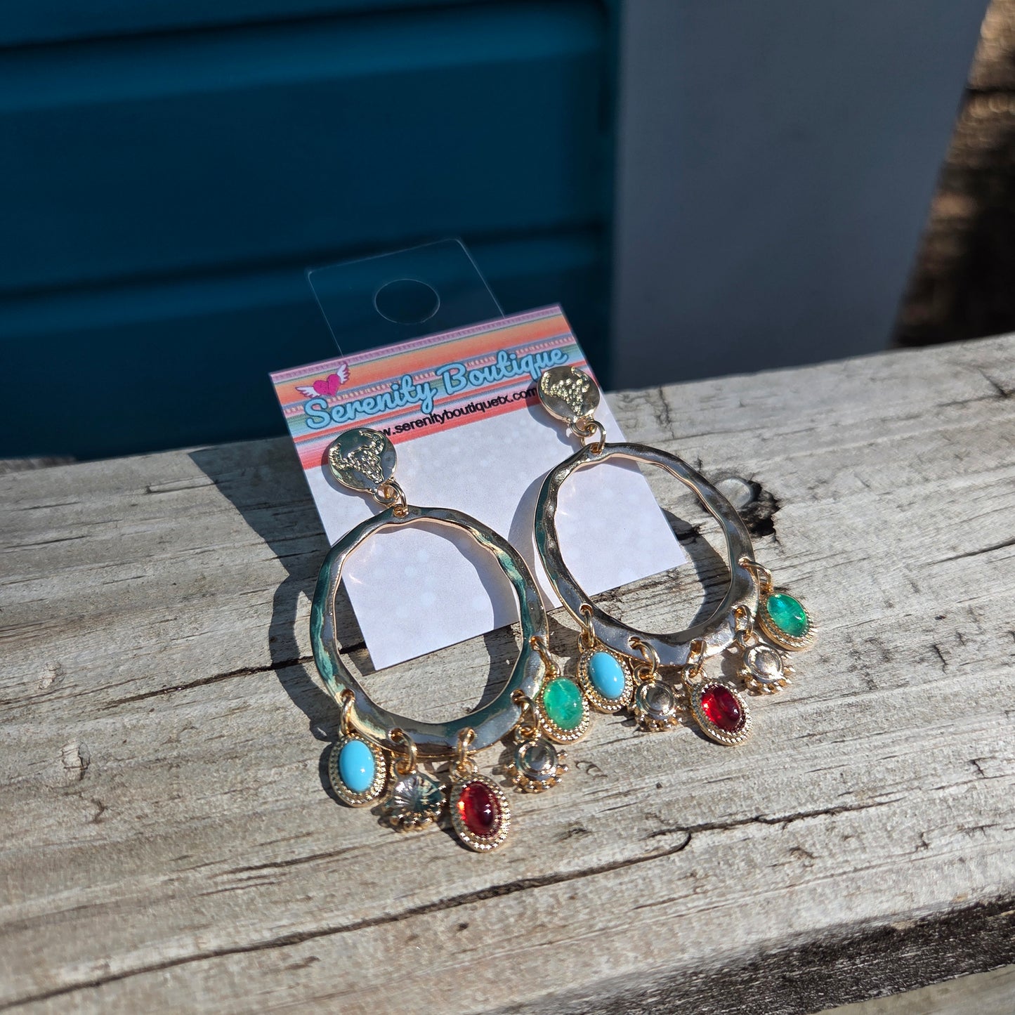 Gemstone Charm Hoop Earrings