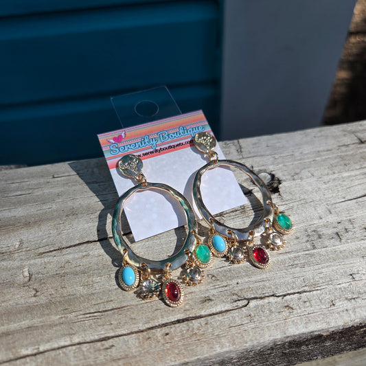 Gemstone Charm Hoop Earrings