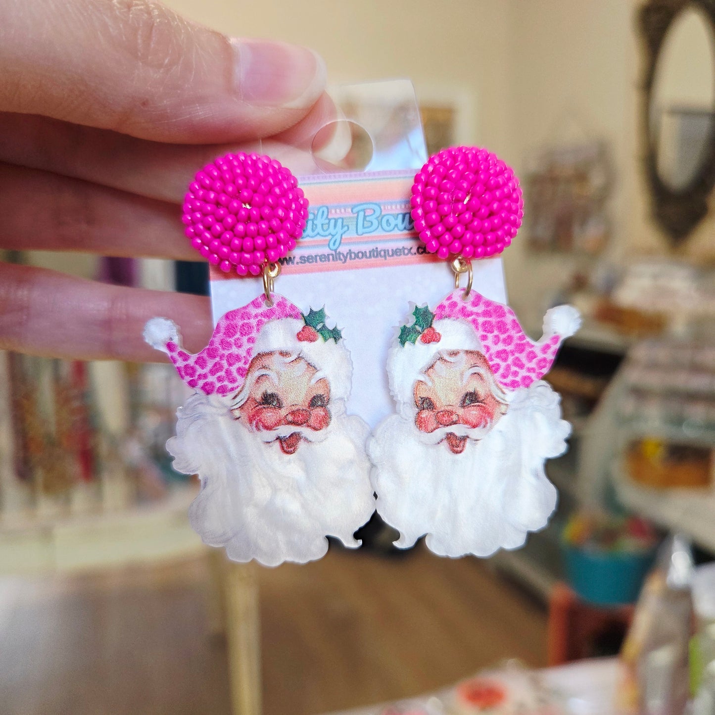 Wild Pink Santa Earrings
