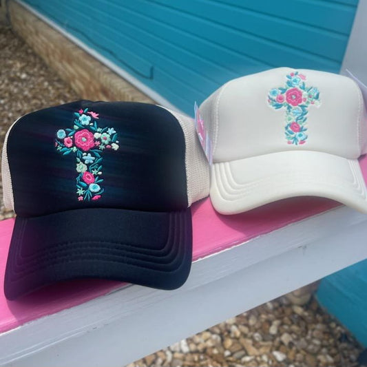 Floral Cross Hat