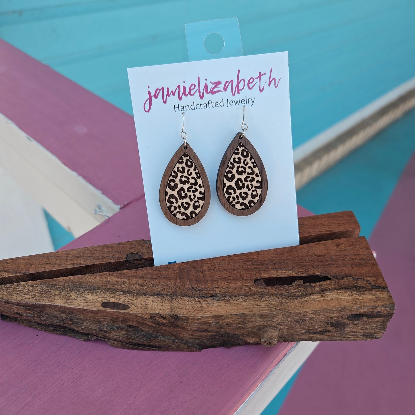 Jamielizabeth Leopard Wood Cut Earrings